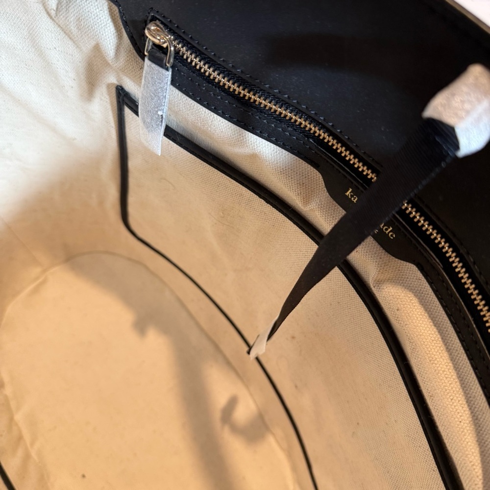 Rare Discontinued Kate Spade The Pier Striped Medium Tote NWT Black Beige Purse! - Picture 5 of 16